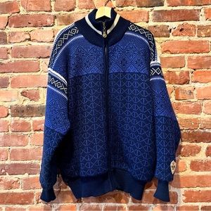 Windfjord Norway Wool Fair Isle Zip Up Sweater Jacket Size Large